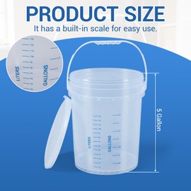 Lounsweer 5 Gallon 2 Pack Clear Bucket with Lid & Handle, Graduated Measuring Mixing Bucket Pail PP Storage Container Leakproof for Stirring Mixing Liquids (White)