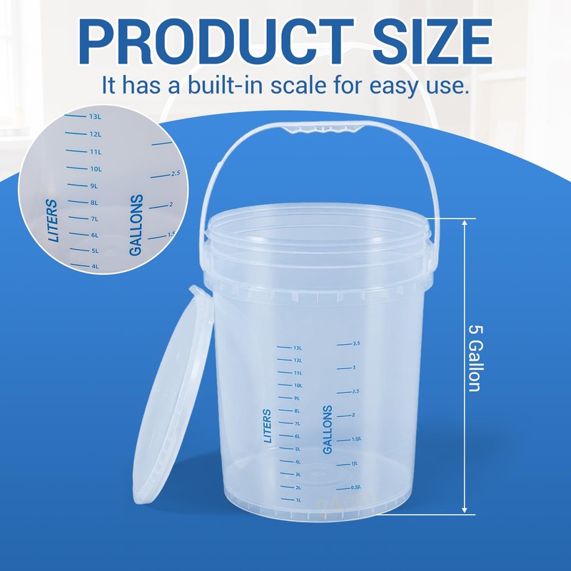 Lounsweer 5 Gallon 2 Pack Clear Bucket with Lid &