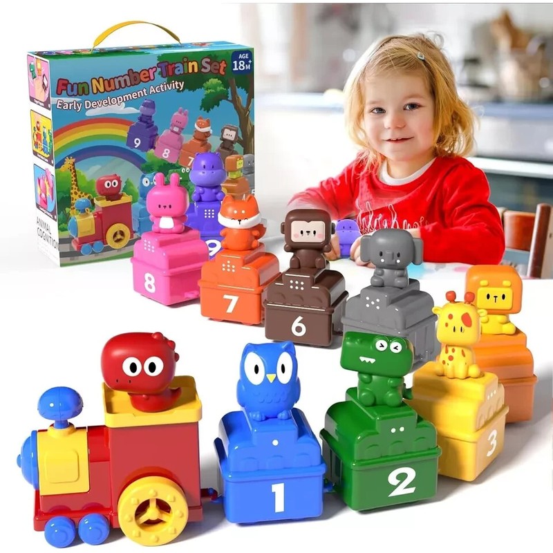 AMYKCNO Fun Number Train Set Montessori Toys 1-4 Years Early
