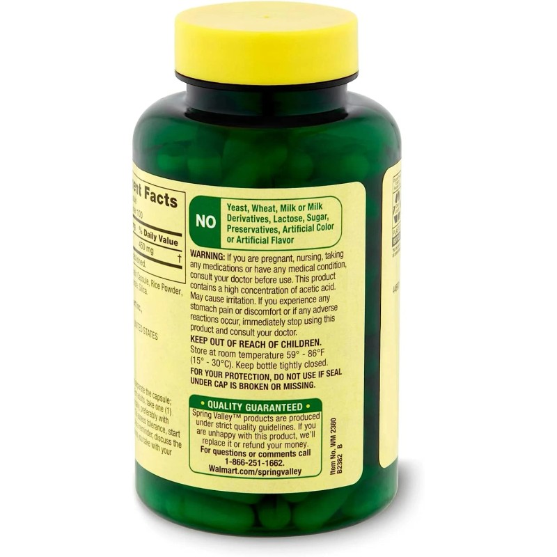 Spring Valley Apple cider vinegar capsules Spring Valley 450mg, 100