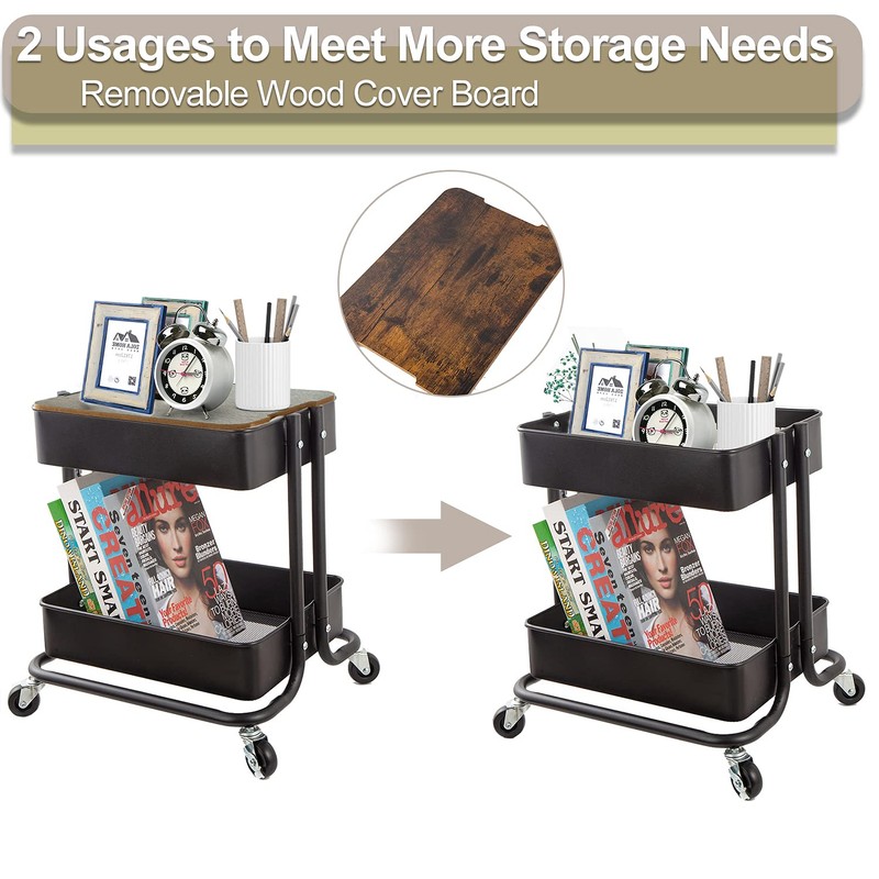 Melody House 2 Tier Metal Utility Rolling Cart Storage Organizer