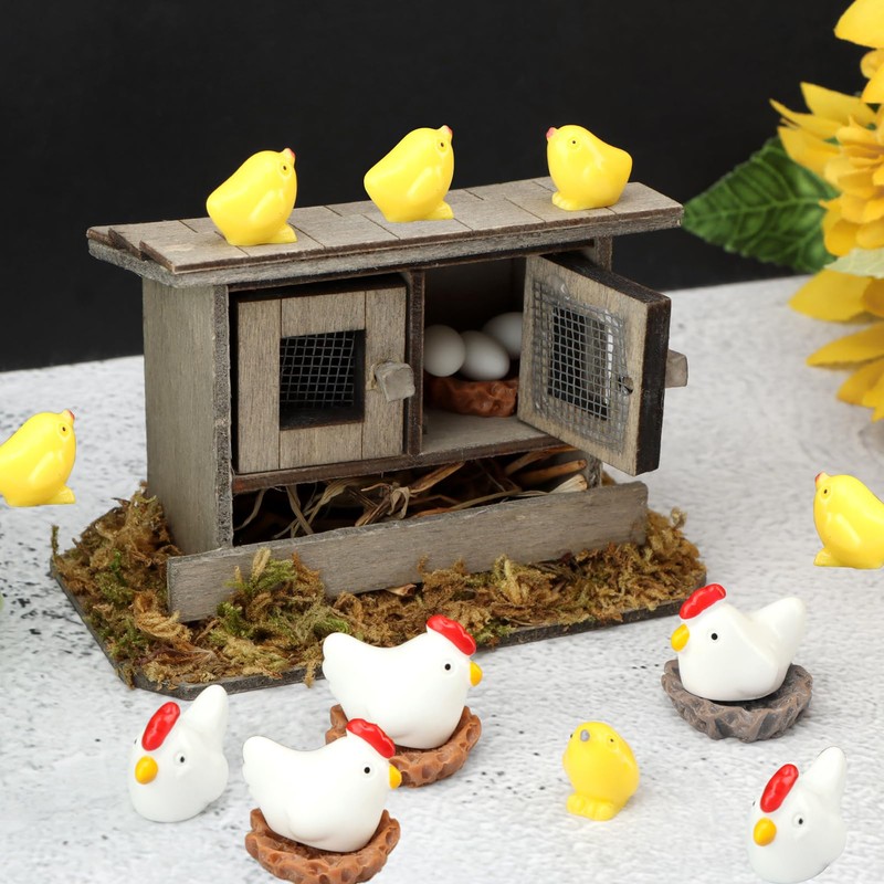 Fairy Garden Mini Chicken Coop Decor, 26-Piece Farm Scene Set