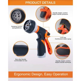 Solifo Garden Hose Nozzle,New Upgraded Version High-Pressure 8 Spray Patterns Adjustable Hose Sprayer Nozzle,ABS Slip Resistant,Water Hose Nozzle for Plant Watering,Car Wash,Showering Pets,Outdoor Fun