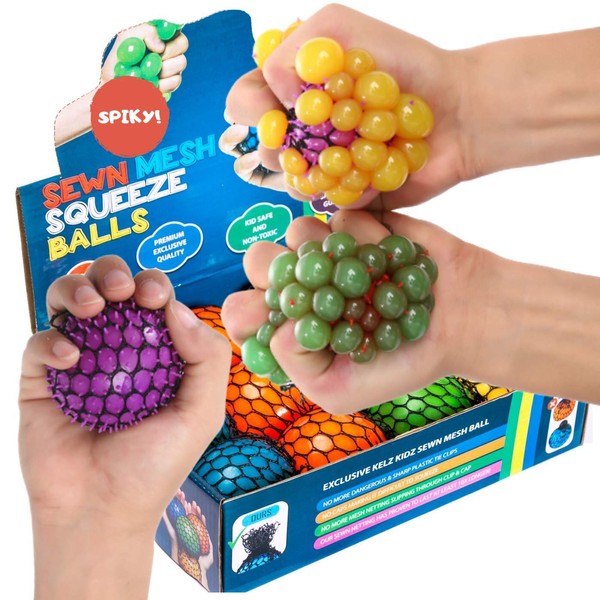 KELZ KIDZ Quality & Durable Medium (2.5 Inch) Spiky Mesh Squishy Balls with Exclusive Sewn Mesh! (Multi, 12 Pack)