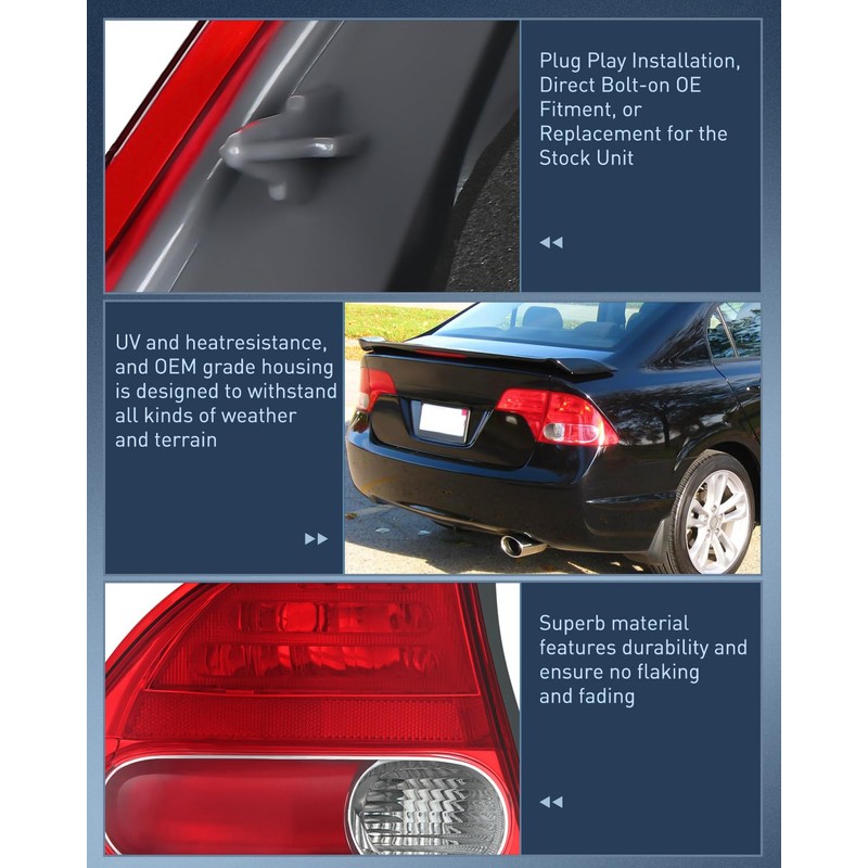 Nilight Taillight Assembly Compatible with 2006 2007 2008 Honda Civic