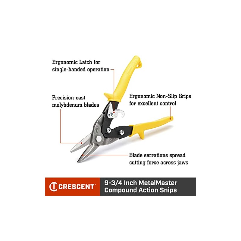 Crescent Wiss 9-3/4 Inch MetalMaster Compound Action Snips - Straight,