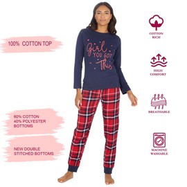 INSIGNIA Womens Ladies Logo Cotton Blend Flannel Pyjamas (UK, Numeric, 16, 18, Regular, Regular, Navy)