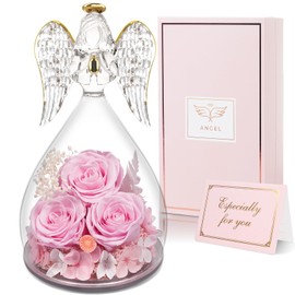 Yamonic Birthday Gifts for Women Mom, Angel Figurines with Three Real Rose Gifts for Her Mom Grandma, Preserved Flowers Rose Angel Gifts for Mothers Day Christmas Anniversary Birthday Gifts for Women