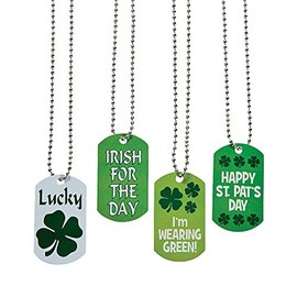 Fun Express St. Patrick's Day Day Dog Tag Necklaces - Set of 12 - Party Supplies
