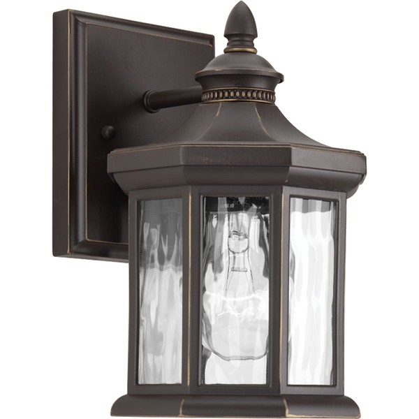 Edition Collection 1-Light Water Glass Traditional Outdoor Small Wall Lantern Light Antique Bronze
