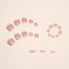 White French Tip Press on Toenails Short Square Fake Toenails Nude Pink Acrylic Glue on Toenails Glossy White Toe Nail Tips Artificial Toenails Full Cover False Toe Nails for Women and Girls Manicure