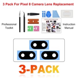 3 Pack for Pixel 8 Back Rear Camera Lens Glass Replacement, Back Camera Lens with Premium Lens Protector Compatible with Pixel 8, Included Instruction Manual, Toolkit