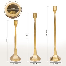 Iron Taper Gold Candle Holder Set of 3, Tall Taper Candle Stand, Candlestick Holder for Table Centerpiece Home Decoration, Wedding, Dining Tabl