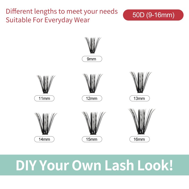 FADVAN False Eyelashes Clusters Pack of 280 50D Mix 9-16