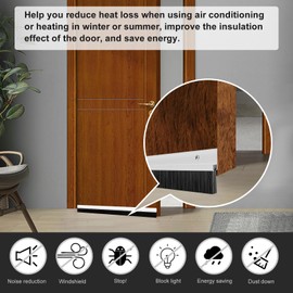 Door Draft Stoppers for Bottom of Door, 32” Length Weather Stripping Door Seal, Strong Adhesive Door Sweep for Exterior and Interior Doors（1, Aluminum）