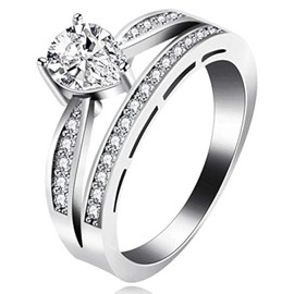 Uloveido Pear Cut Simulated Diamond Stack Rings with Micro Pave AAA Cubic Zirconia Eternity Band Wedding Jewelry Women Y457 (White, 6)