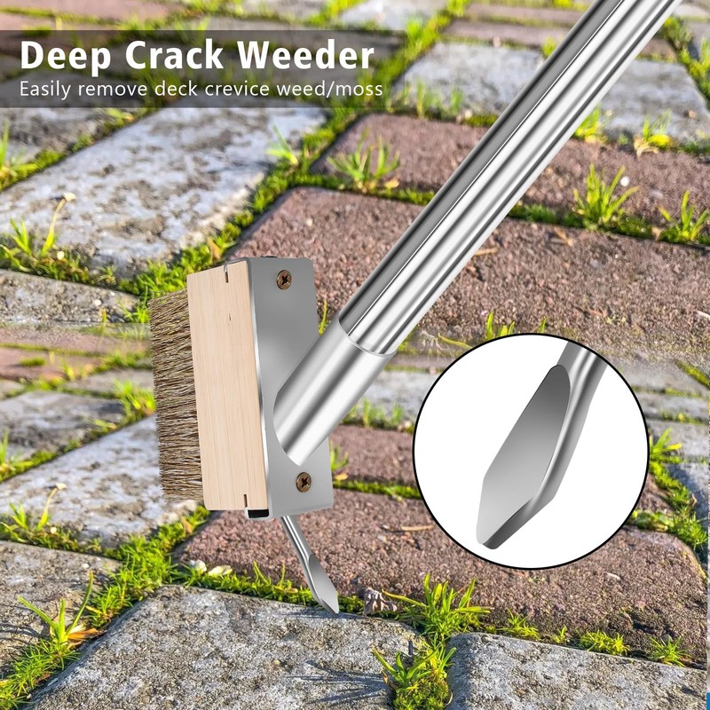 GHWMYD Crack Weeder Brush Heavy Duty Wire Broom Set, Multifunction