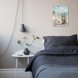 HGTUSJHC Bathroom Canvas Wall Art Flowers Theme Beach Modern Wall Decor Daisy Painting Pictures Framed Artwork for Bedroom Watercolor Ocean Wall Décor, Teal and White, 12x16inch