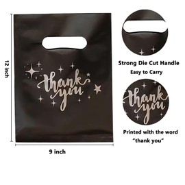 JIUMO 100 Pack Thank You Merchandise Bags, 9x12 In Black Plastic Thank You Bag with Handles,Shopping Bags for Small Business, Gift Bag Bulk, Retail Boutique for Clothes Stores Wholesale (Black)