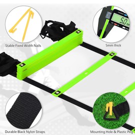 Camkinger Fixed Rung Agility Ladder 丨20ft 12 Rungs No Tangle Speed and Agility Training Equipment Footwork Ladder with Carrying Bag/Ground Stakes for Adults Youth Kids, Green