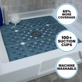 SlipX Solutions 65% MORE COVERAGE! SlipX Solutions Dusty Blue Extra Large Shower Mat (27")