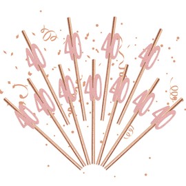 40th Birthday Straws, Pack of 24 Rose Gold Birthday Party Straws, 40th Birthday Party Supplies