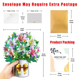 GREETING ART Pop Up Flower Cards, Lilies,10.6 inch Paper Flower Bouquet Greeting Cards with Blank Note Cards & Envelope, Birthday Card, Anniversary Card, Get Well Gifts for Women