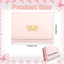 Gosknor Pink Purse with Bow, Cute Purse Women's Small with Bow Purse with Card Holder with Bow Leather Wallet for Girls with ID Window for Women and Girls, pink, M