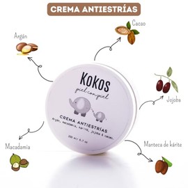 KOKOS | Crema antiestrías con aceites naturales | Hidrata y previene la piel durante el embarazo y postparto | Crema para estrias embarazo | Aroma a cacao y karité | 200 ml