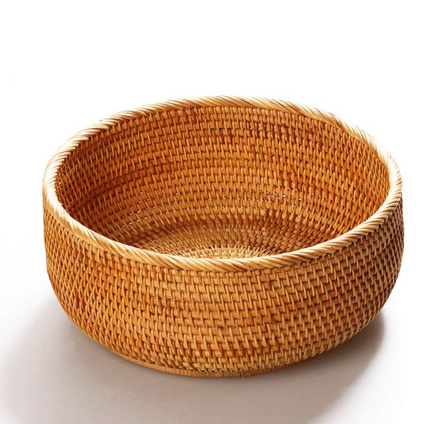 amololo Hadewoven Round Rattan Fruit Basket Wicker Food Tray Weaving