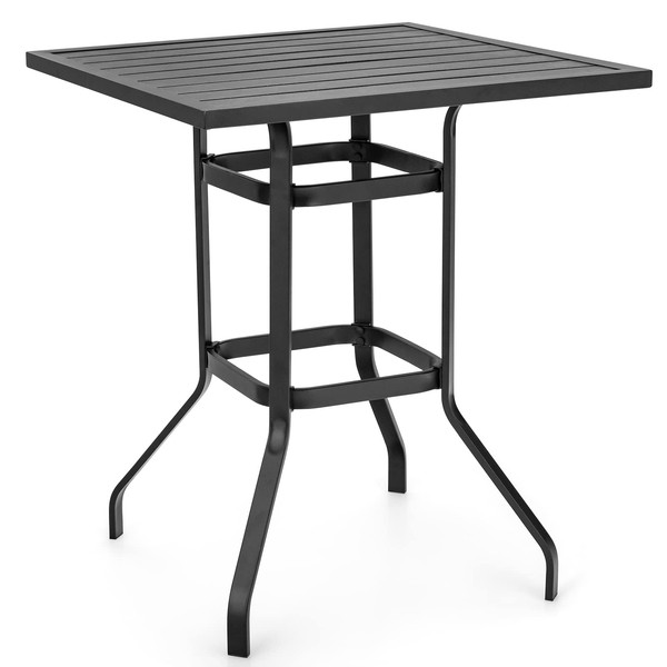 Tangkula Patio Bar Height Table, 32 Inch Outdoor Steel Square