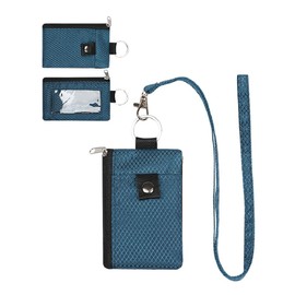 Minimalist Blocking Small Wallet with ID Window,Water Resistant Zip Id Case Wallet with Lanyard Keychain for Cards,Cash,Travel,Women,Men (Dark Blue, 12 * 7.8cm)