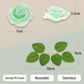 Vignor 100 Pcs Artificial Flowers Faux Foam Fake Rose Head Bulk for Home Decor Wedding Decoration Bridal Shower Wall Table Centerpiece Arrangement DIY Craft (Auqa Green)