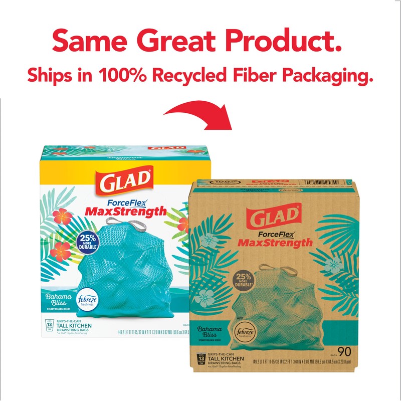 Glad ForceFlex MaxStrength Kitchen Trash Bags, 13 Gal, Bahama Bliss