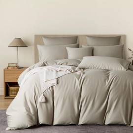 YASMENG Mako Satin Bed Linen 135 x 200 cm Beige 100% Cotton Satin Bed Linen Shiny Luxury Duvet Cover Set Soft Silky Breathable Satin Bed Linen 2-Piece with Zip and 80 x 80 cm Pillowcase