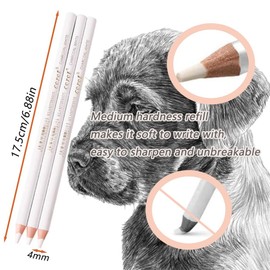 Set of 3 White Charcoal Pencils Set Highlight Pens Professional Drawing Colouring Pencils Artist Pastel Pencil Art Painting Accessories Pencils for Artists Drawing Sketching Facing