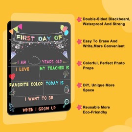 2PCS First and Last Day of School Board Sign, 14x11 in Back to School Chalkboard Sign, My First 1st Day of Kindergarten School Sign Reusable for Kids Double Sided First Day of Preschool Sign