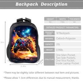 Gaming Backpack Kids Game Bookbag 16inch Schoolbag With Lunch Box Bag Pencil Case Set For Boys Girls