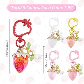 AHANDMAKER 5Pcs Cute Strawberry Keychain, 5 Colors Strawberry Bag Charms, Fruit Aesthetic Keychain Keyring, Kawaii Keychain Charm Accessories for Women Girls Keychain Handbag Backpack Camera Bag Purse