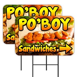 2 Pack PO BOY Sandwiches Yard Signs 16" x 24" - Double-Sided Print, with Metal Stakes 841098115999