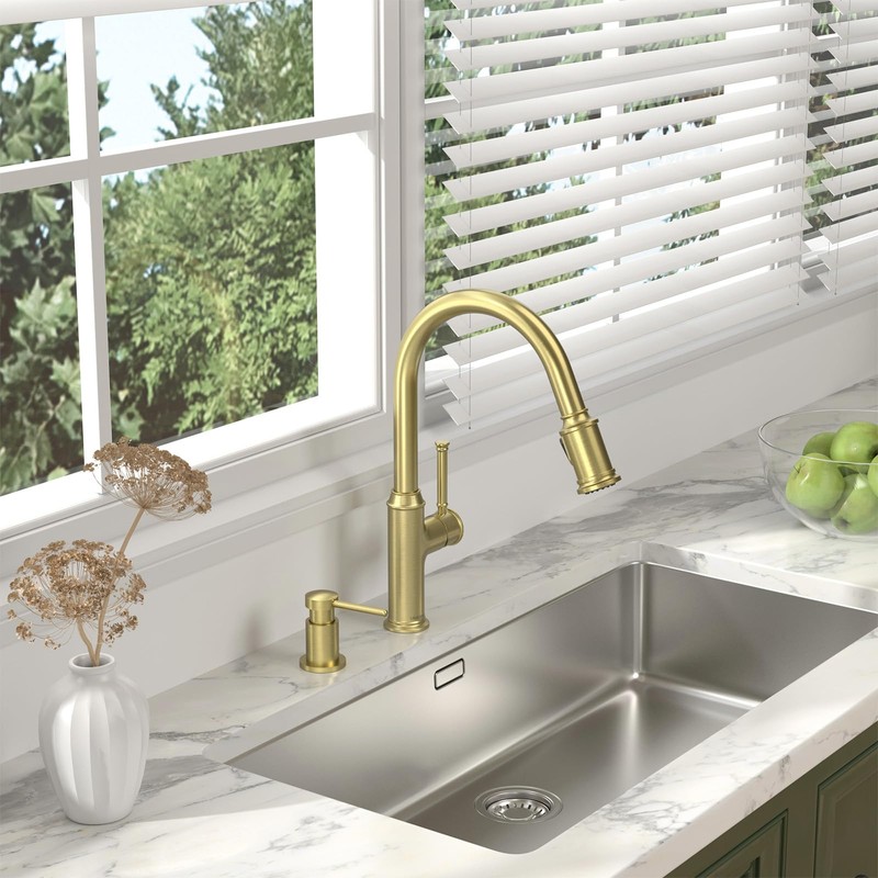 Lava Odoro Gold Soap Dispenser for Kitchen Sink, Modern Brass