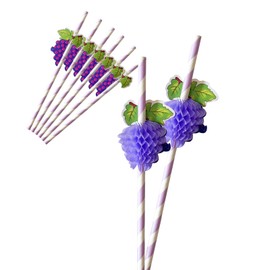 Flamingo Fruit Paper Drinking Straws 60PCS Disposable Cocktail Straws for Party Supplies, Birthday,Baby Shower, and Holiday Celebrations Tableware Decoration (60 Grape straws)