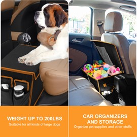 Back Seat Extender for Dogs up to 200lbs, Backseat Extender with Storage Pockets, Collapsible Dog Car Front Seat Extender for Travel