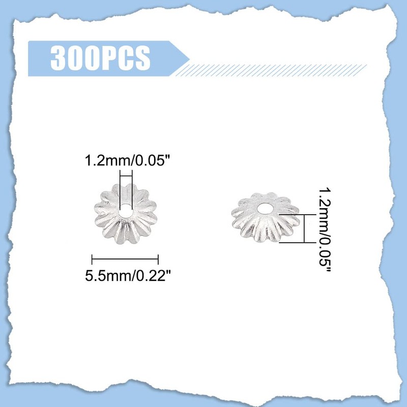 UNICRAFTALE 300個 長さ5.5mm 304ステンレススチール マルチペタルビーズキャップ 中空フラワーコーン メタル フィリグリー ビーズキャップ スペーサー