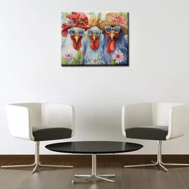 Tucocoo Roosters On Vacation Paint by Numbers Kits 16x20inch Canvas DIY Oil Painting for Adults with Brushes and Acrylic Pigment, Animals Tropical Flowers Picture for Home Decor Gifts (Without Frame)