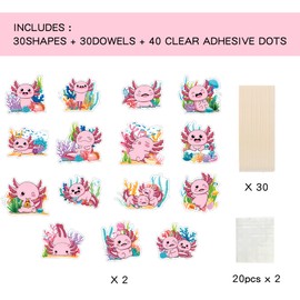 30Pcs Axolotl Centerpieces Decorations Stick Table Toppers Pink Axolotl Theme Party Centerpiece Decorations Double Sided Printing Table Topper Signs for Axolotl Party Supplies