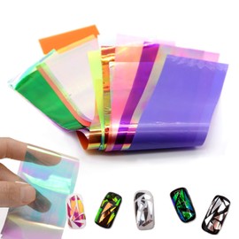 Beaute Galleria 24 Pieces Mixed Colors Nail Art DIY Holographic Shattered Broken-Glass Reflective Mirror Shard Effect Rainbow Thin Iridescent Cellophane Films Foils