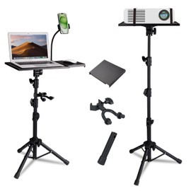 Laptop Tripod Stand Vangoa Projector Stand Tripod Adjustable Height 23.6'' to 62'' with Mouse Tray Phone Holder Violin Hanger Multifunctional Laptop Tripod Stand for Home, Office, Stage, Studio, DJ Racks Holder Mount
