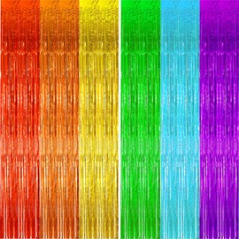 YouLain Rainbow Foil Fringe Curtains, Rainbow Tinsel Backdrop Rainbow Party Decorations Tinsel Metallic Streamers Backdrop for Birthday/Wedding/Engagement/Bridal Shower/Unicornfor, 3.3x6.6 ft - 2 PCS