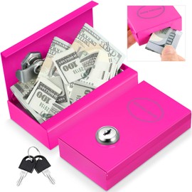 Reallnaive 1 Pack Metal Box for Gamblers Pocket Sized Winner Bank Casino Cash Box with 2 Keys Portable Casino Money Safe strongbox for Cash Saving Go Home Money Gifts(Rose Red)